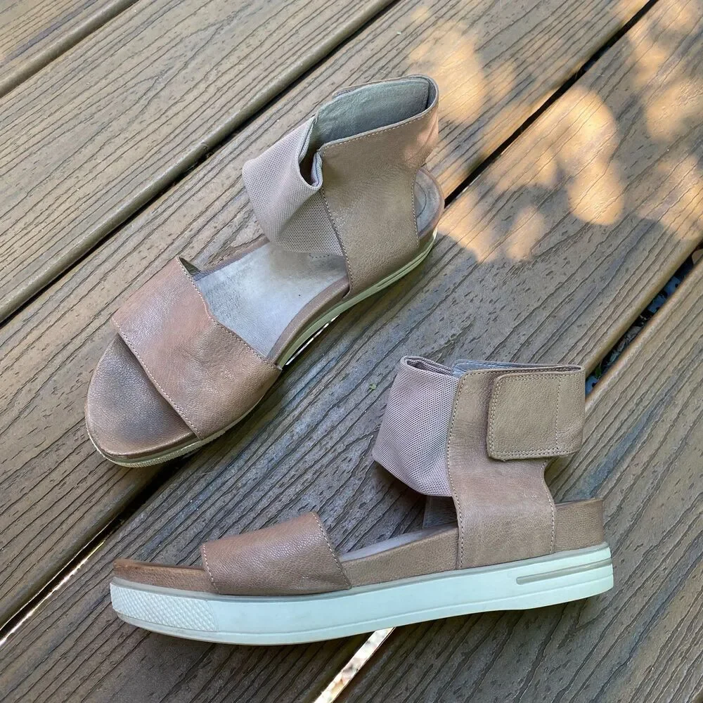Eileen Fisher Sport Tumbled Leather Sneaker‎ Sandal Women's 7 Color Taupe